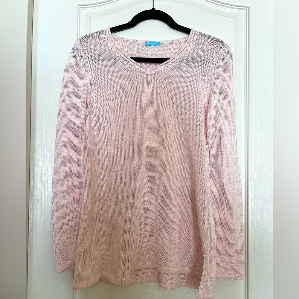 J. McLaughlin Light Pink V-neck Cotton Blend Callum Sweater Size M